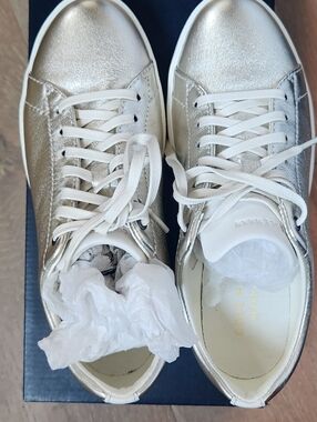 Cole Haan Metallic Gold Low-Top Lace-Up Sneakers, Size 7.5, NWY